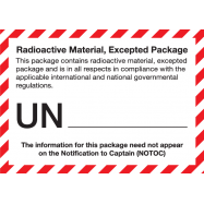 PIKT-O-NORM - RADIOACTIVE MATERIAL, EXCEPTED PACKAGE. UN...., VINYL 105x74 MM